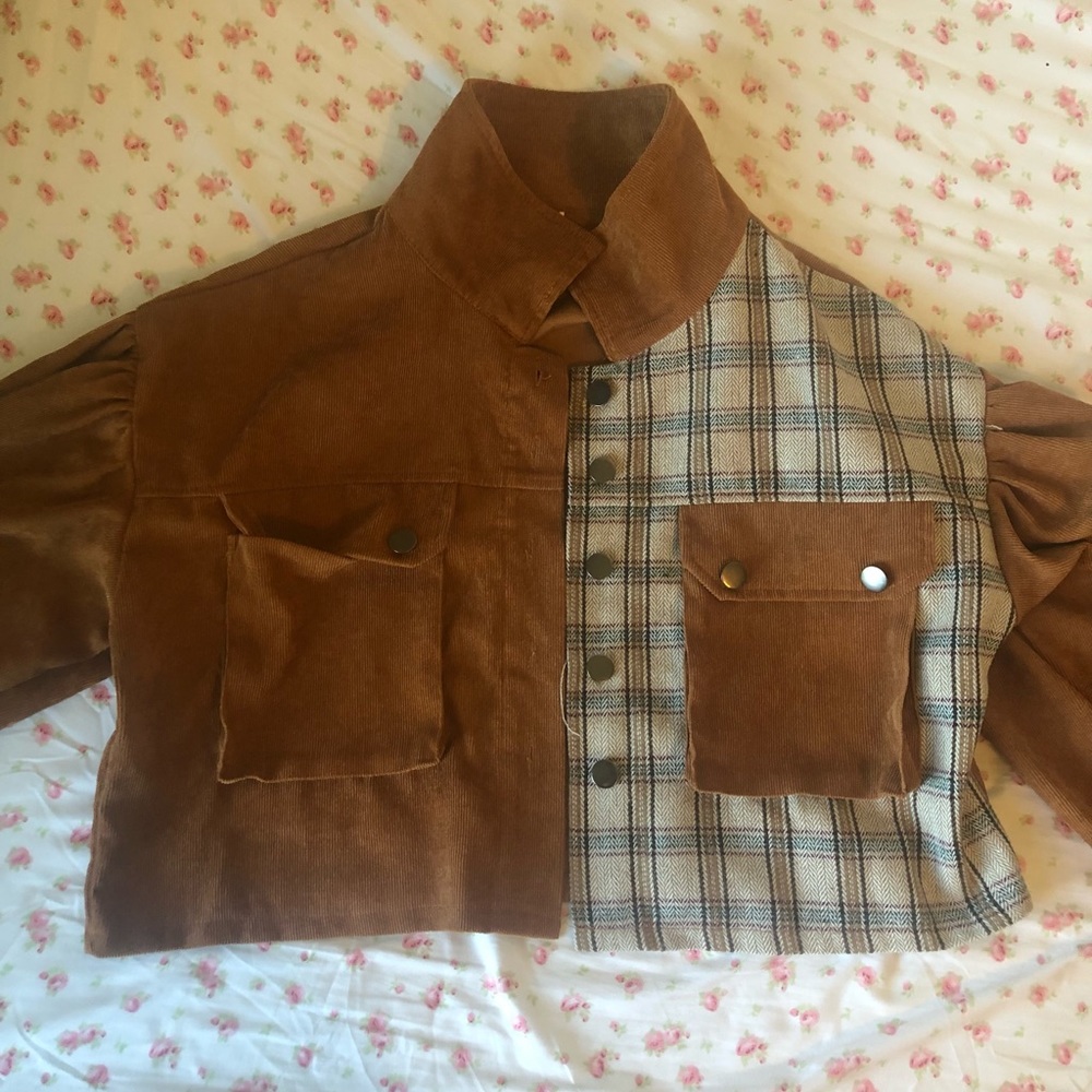 Cropped Plaid Jacket Shein
